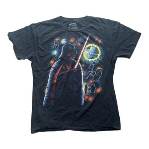 Star‎ Wars T-Shirt Men's Large Darth Vader black short sleeved Starry Night